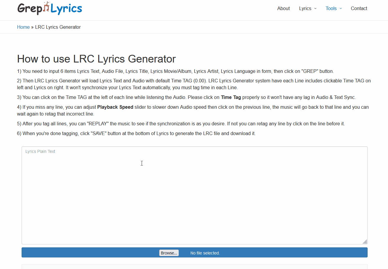 How to use LRC Lyrics Generator